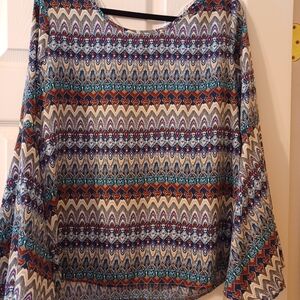 Pink Owl Blue and Orange Patterned Blouse